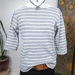 Y2K L.L.Bean Gray Striped Cotton Tee Mens Medium‎ Casual Vintage Top
